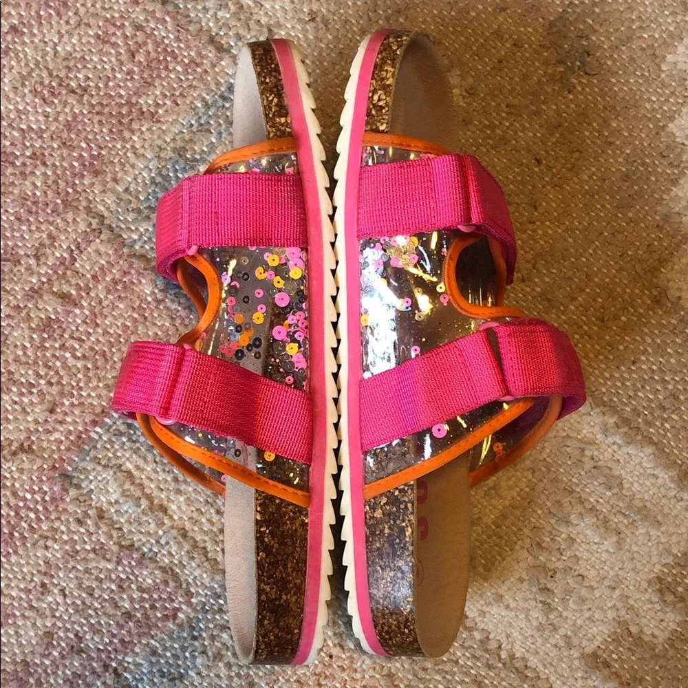 Justice Girl’s Footbed Sandals Pink Straps Glitter Accents Size 4